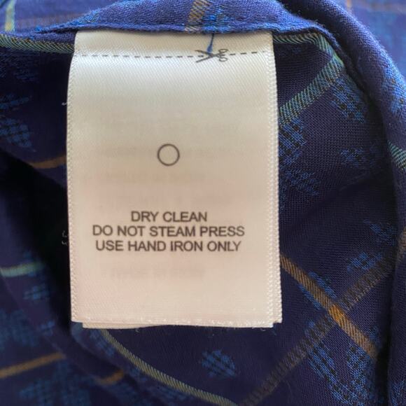 Robert Graham Windowpane Plaid Flip Cuffs Shirt Men XLT Blue Floral Button Up - Picture 11 of 11